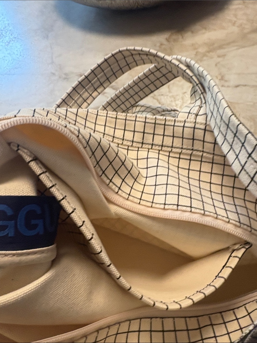 BAGGU Cream Canvas Grid Tote with Black Check - Picture 4 of 4